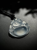 Natural chalcedony Laughing Buddha pendant — view 1