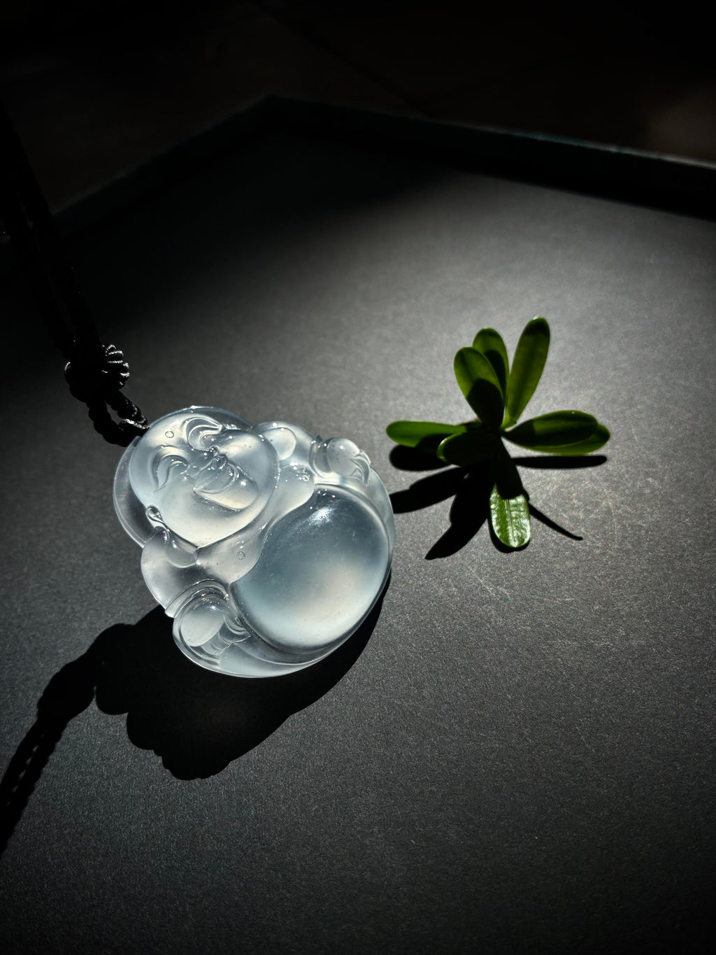 Natural chalcedony Laughing Buddha pendant — view 2