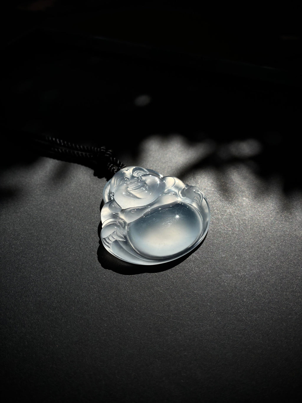 Natural chalcedony Laughing Buddha pendant — view 4