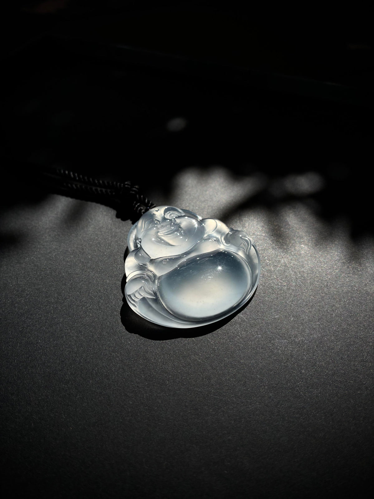 Natural chalcedony Laughing Buddha pendant — view 4