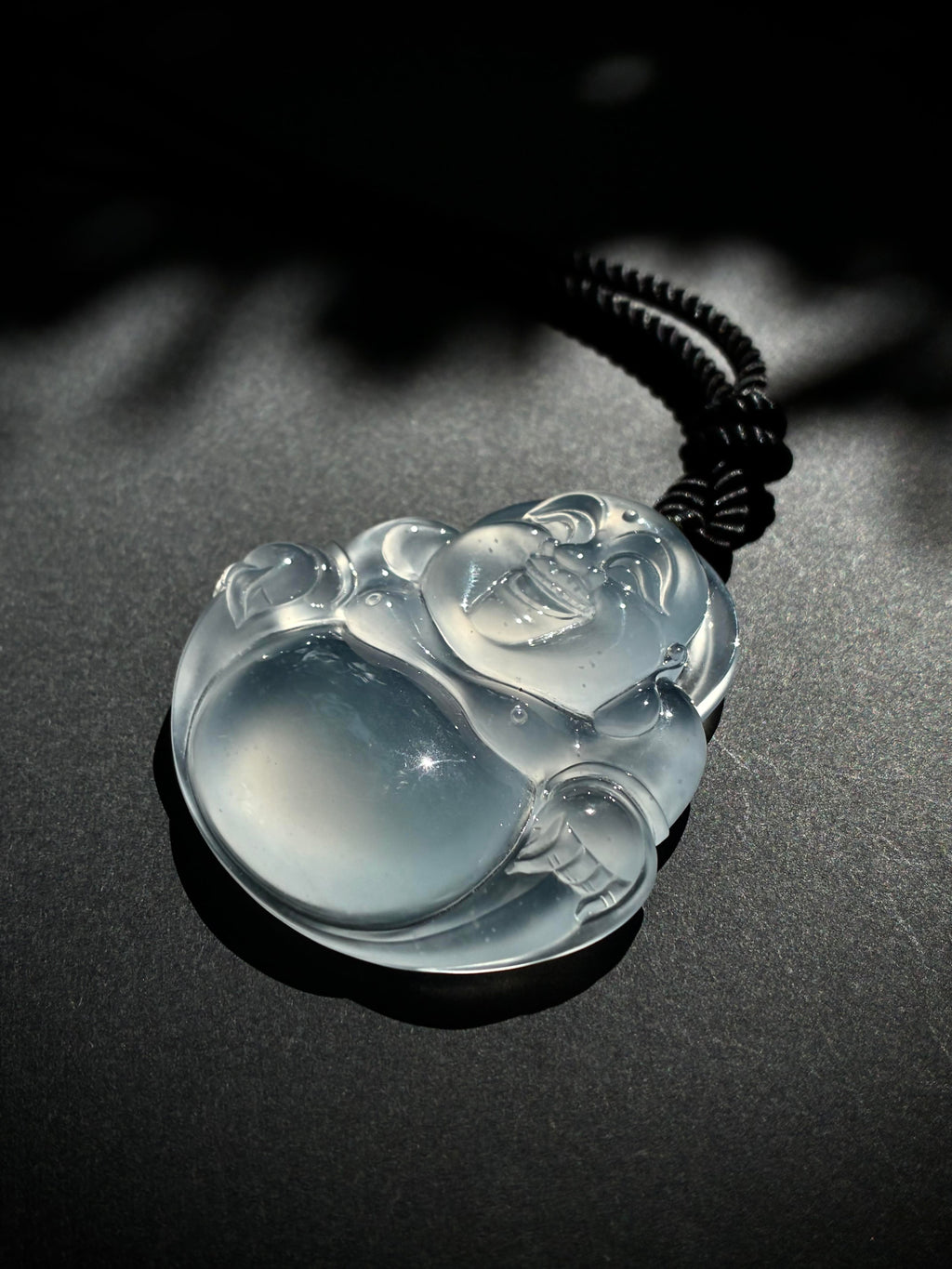 Natural chalcedony Laughing Buddha pendant — view 5