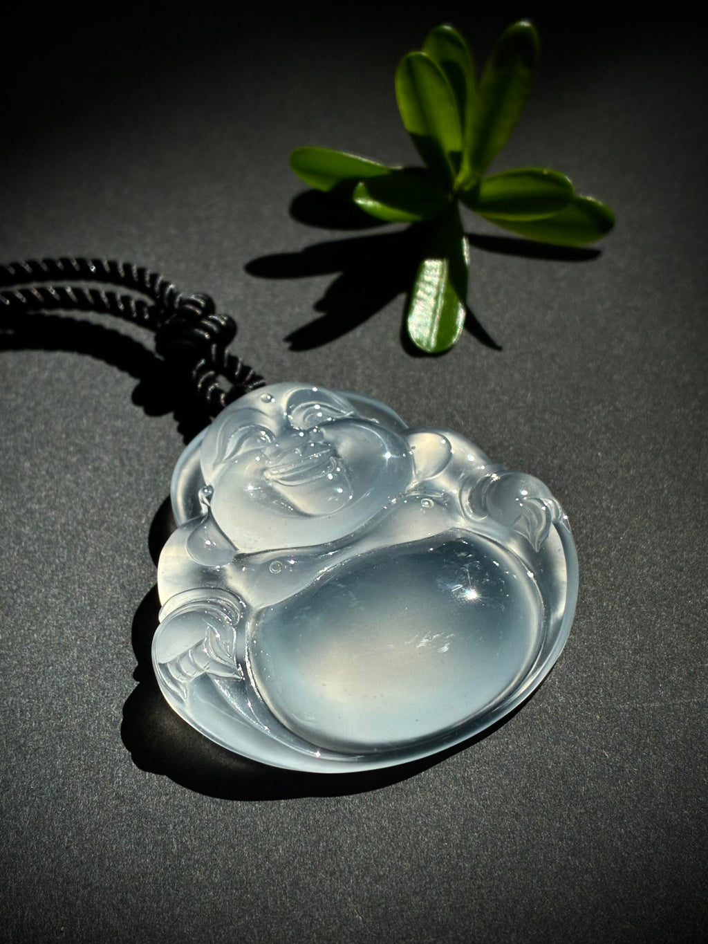 Natural chalcedony Laughing Buddha pendant — view 6