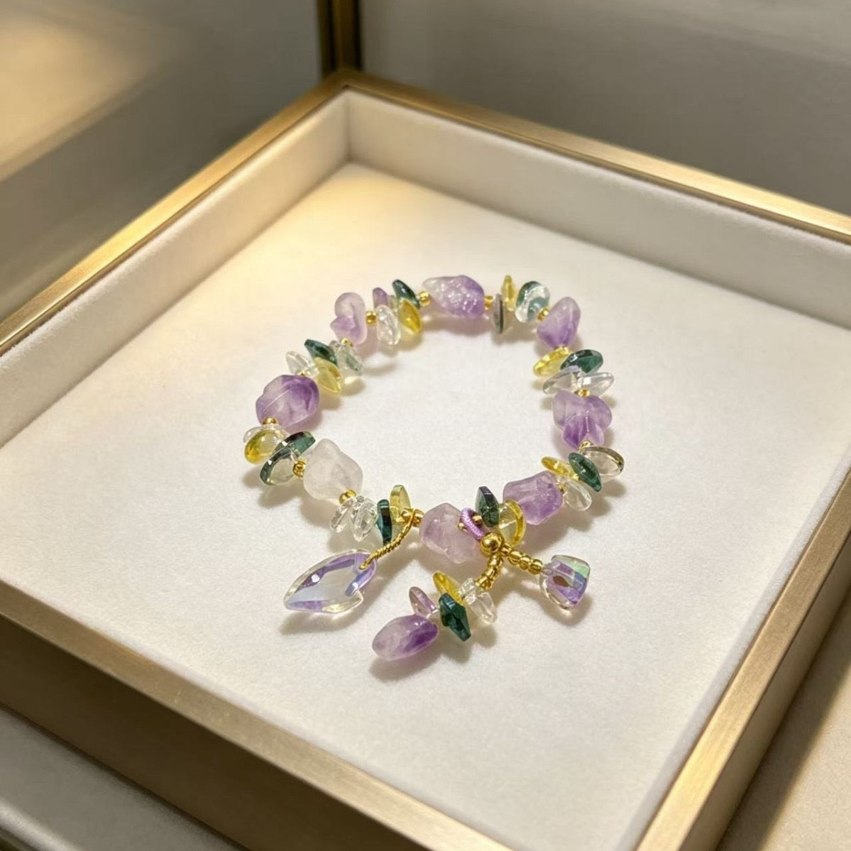 Natural amethyst, citrine, and clear quartz bracelet — view 4