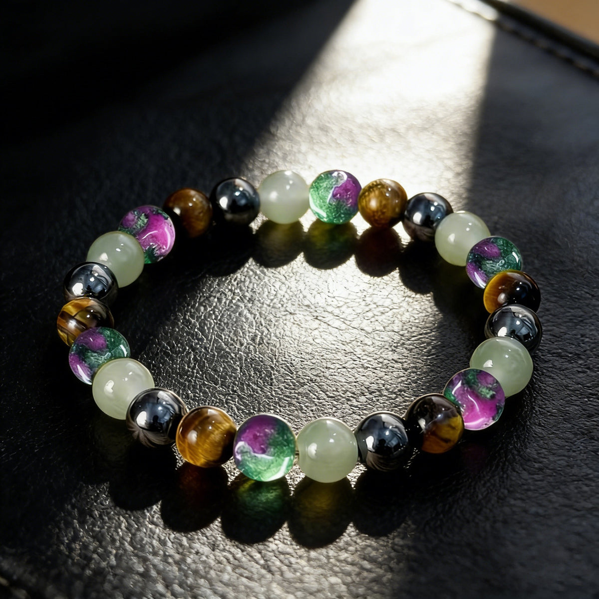 Natural Tiger's Eye and Black Onyx gemstone bracelet — view 3