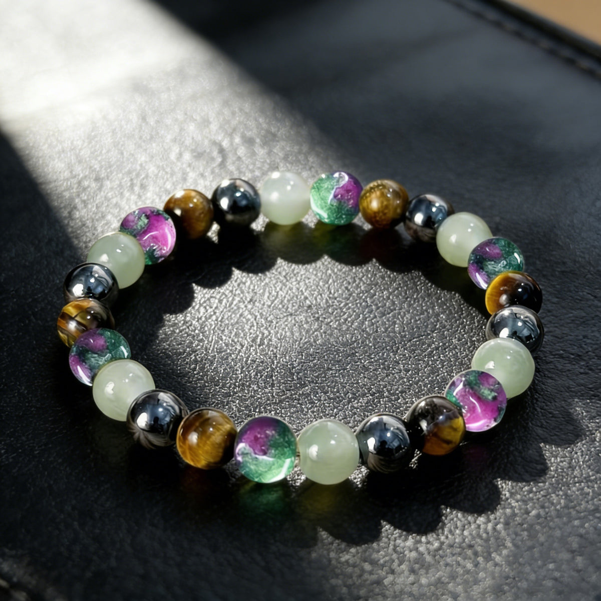 Natural Tiger's Eye and Black Onyx gemstone bracelet — view 4